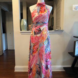 Abstract Print Halter Neck Maxi Dress Size 12